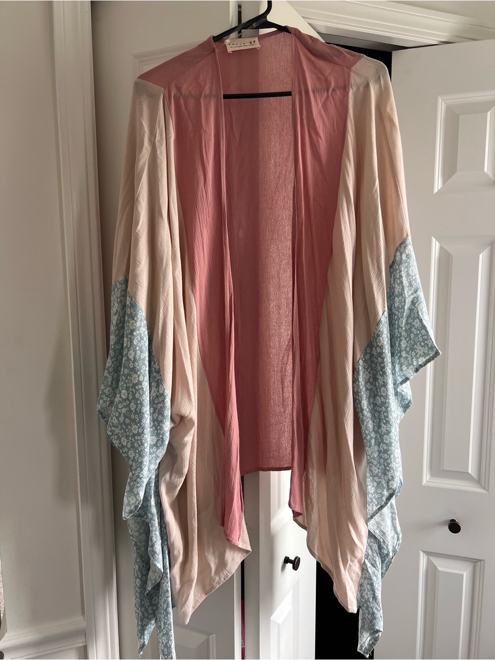 Light Pink & Cream Mixed-Print Draped Kimono Cardigan